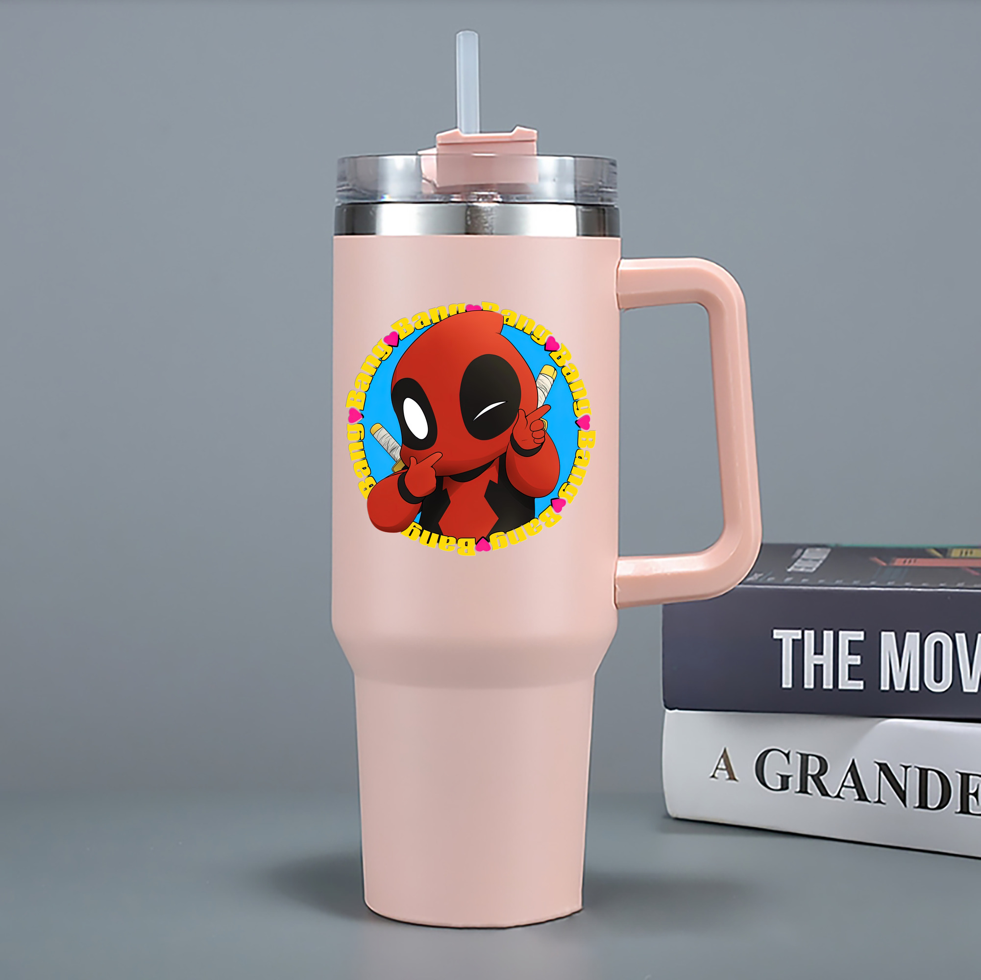 （画像用） Deadpool デッドプール 1200mL車用タンブラー - クリスタルステッカー（プラスチックストロー付き）